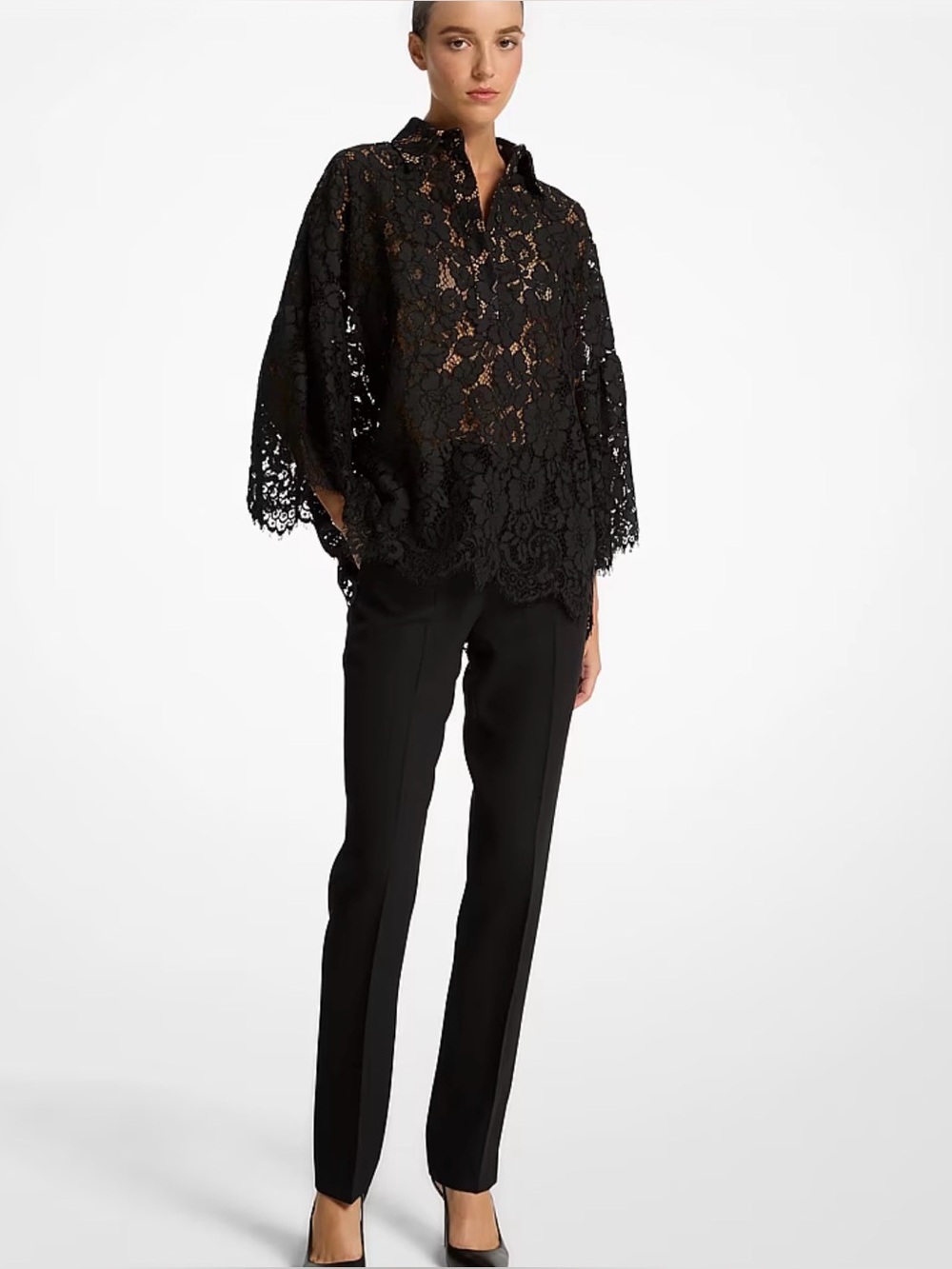 NWT. Michael Kors Collextion Lace Button-Up Blouse